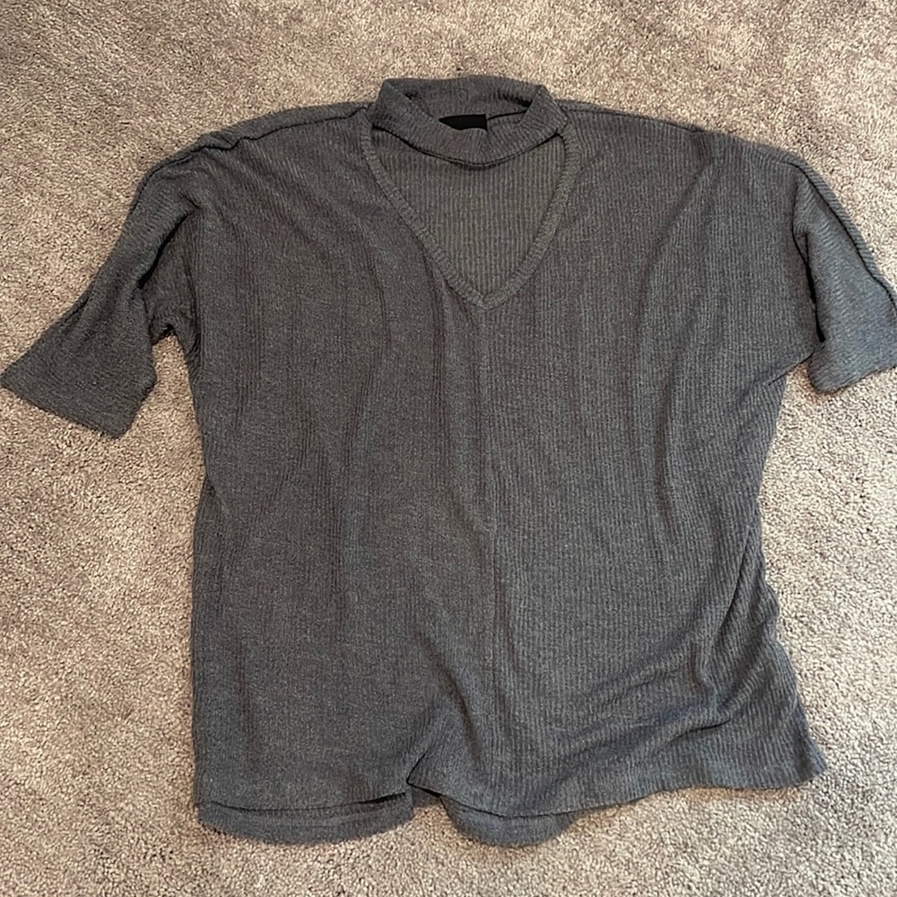 Cut Out X Turtle V Neck Top - image 1